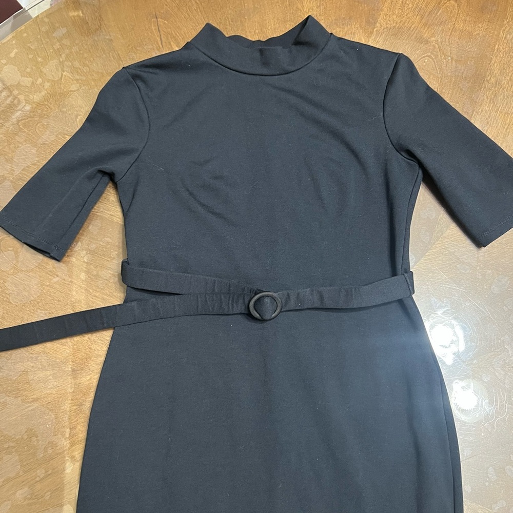 NWT Zara Black Midi Dress with Belt - Picture 6 of 7